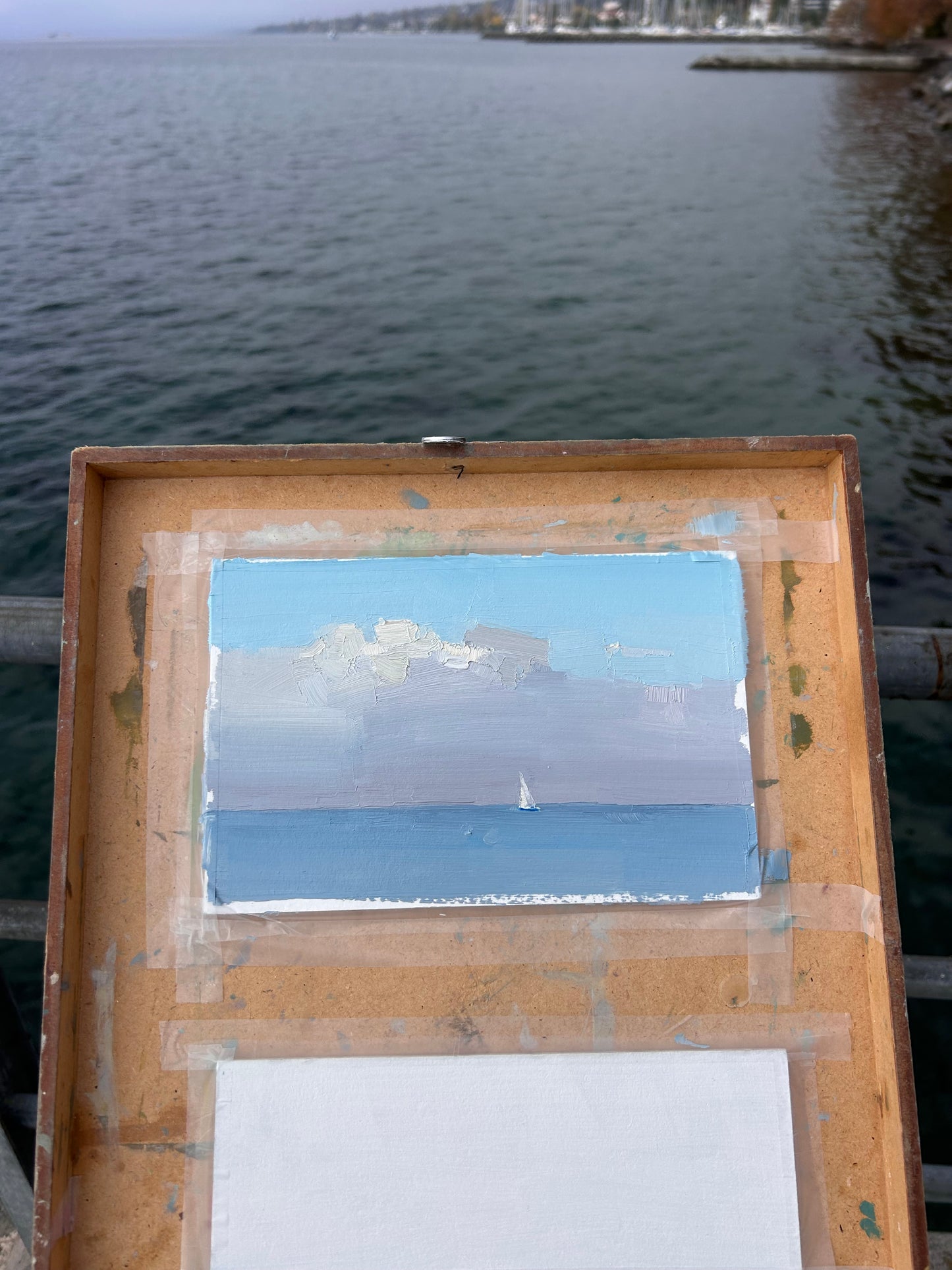 Fog and bright sky, end of October. Lutry Port. 13x20cm