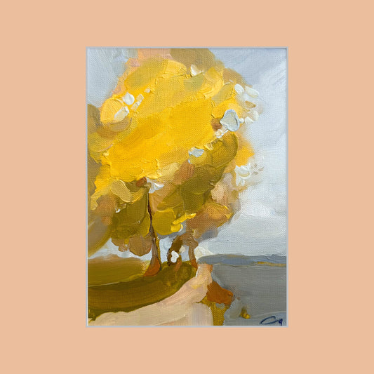 Yellow willows in Lutry plage. 13x18cm