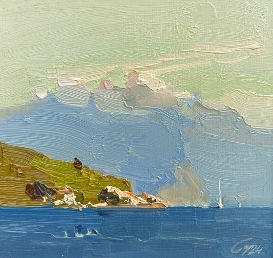 Mint sunset in Lutry port. September. 12x12.5cm