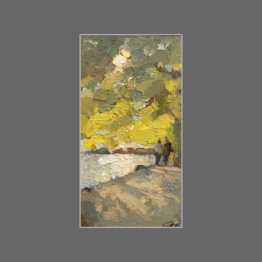 In the shade, along the lake, summer evening. Lutry port. 10x18cm