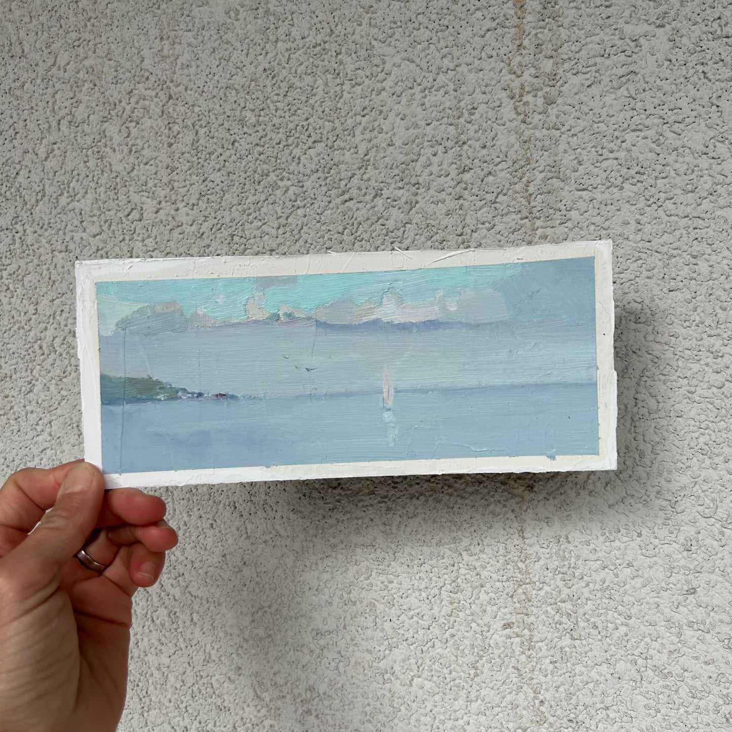 Morning in the foggy port. Lutry, Switzerland. 9x28 cm